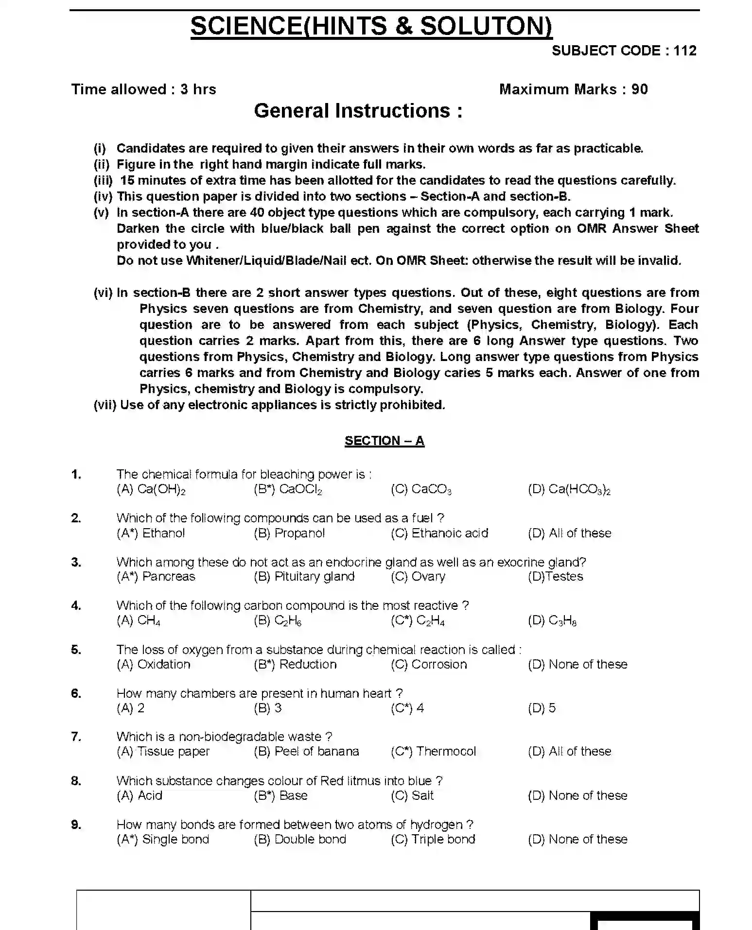 Bihar Board Class 10 2019 SCIENCE-112 Finals - Page 1
