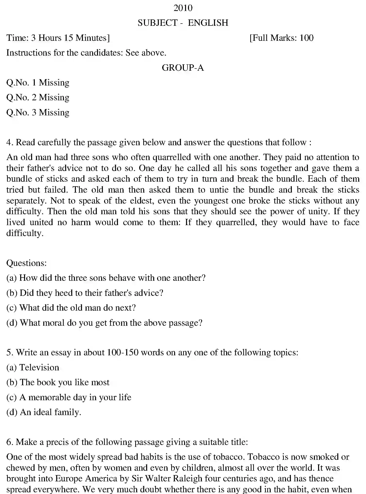Bihar Board Class 2 2010 ENGLISH Question Bank - Page 1