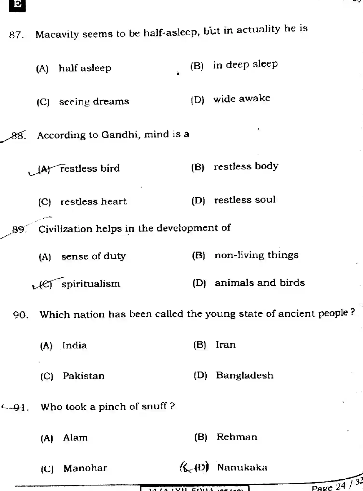 Bihar Board Class 2 2024 ENGLISH-305-330-SET-E Question Bank - Page 24